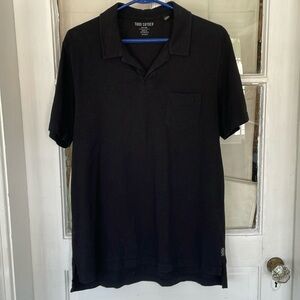 TODD SYNDER MADE IN L.A. HOMESPUN SLUB MONTAUK POLO IN BLACK LARGE